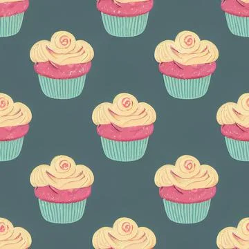 Cupcake seamless pattern, vintage, retro, background Stock Illustration