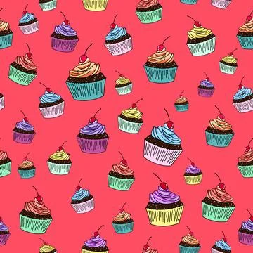Cupcake seamless vector background illustration Stock Illustration