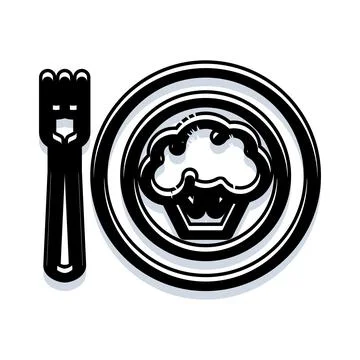 Cupcake served on plate with fork Illustrazione stock