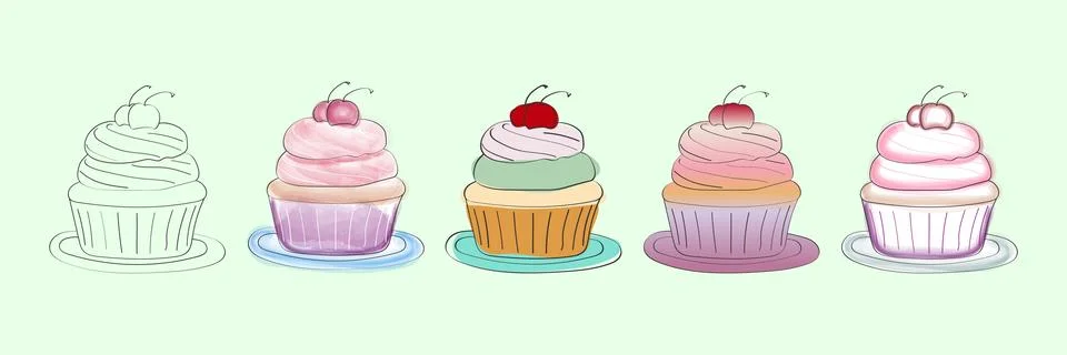 Cupcake set illustration Illustrazione stock