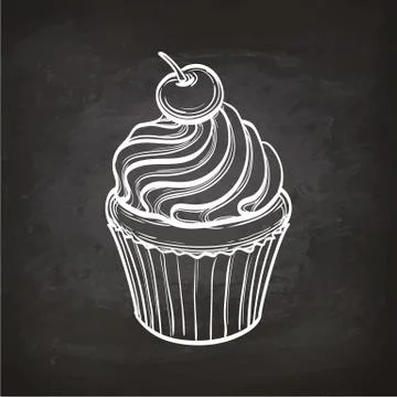 Cupcake sketch on chalkboard. Stock Illustration