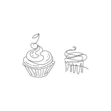 Cupcake sketch theme vector art illustration, set Stock Illustration