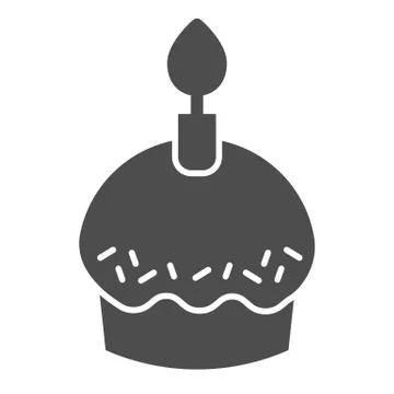 Cupcake solid icon. Party holiday or Easter muffin with burning candle. Happy イラスト素材