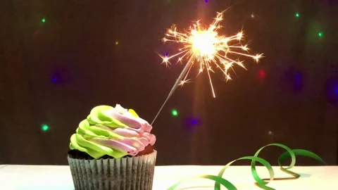 Cupcake with sparkler Stock Footage 268759500