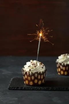 Cupcake with sparkler Stock Photos