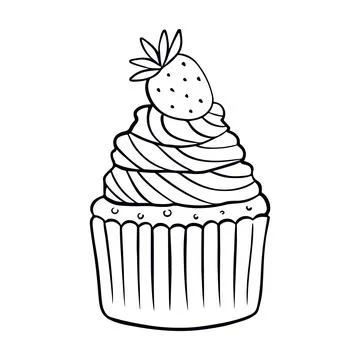 Cupcake with strawberries in doodle style Stock Illustration