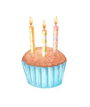 Cupcake with three a candles Stock Illustration