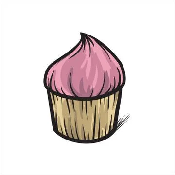 Cupcake vector hand drawn illustration. Stock Illustration