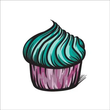 Cupcake vector hand drawn illustration. Stock Illustration