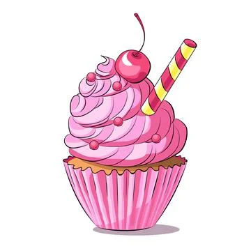 Cupcake vector illustration isolated on white background, cherry muffin clip art Stock Illustration