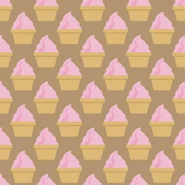 Cupcake vector pattern beige pink art background Stock Illustration