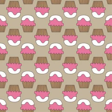 Cupcake vector pattern beige pink art background Stock Illustration