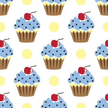 Cupcake vector pattern blue white background Stock Illustration