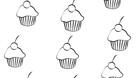 Cupcake vector pattern with confetti sprinkles. Hand drawn cute cupcakes seam Stock Illustration