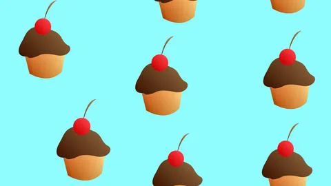 Cupcake vector pattern. Hand drawn cute cupcakes seamless background. Party,  Illustrazione stock