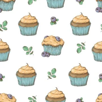 Cupcake vector pattern. Happy birthday cupcake background. Cupcake pattern 스톡 일러스트