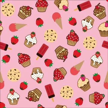 Cupcake vector pattern pink background Stock Illustration