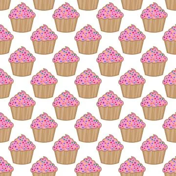 Cupcake vector pattern pink background Stock Illustration