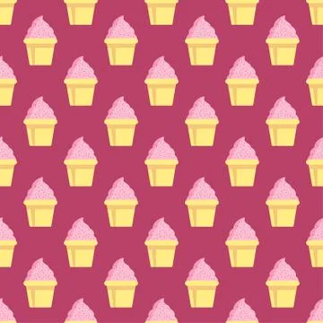 Cupcake vector pattern pink background Illustrazione stock