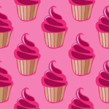 Cupcake vector pattern pink background Stock Illustration