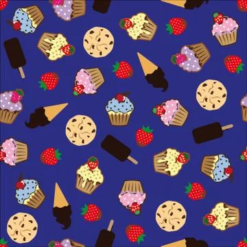 Cupcake vector pattern white background Stock Illustration