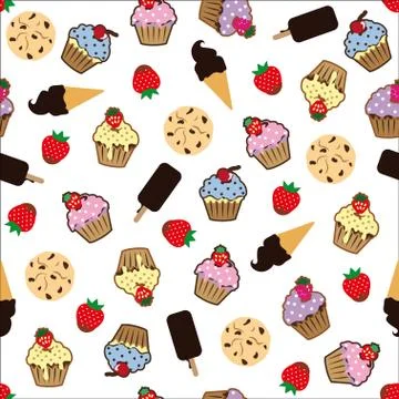 Cupcake vector pattern white background Stock Illustration