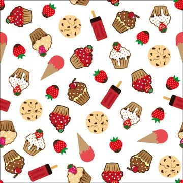 Cupcake vector pattern white background Stock Illustration