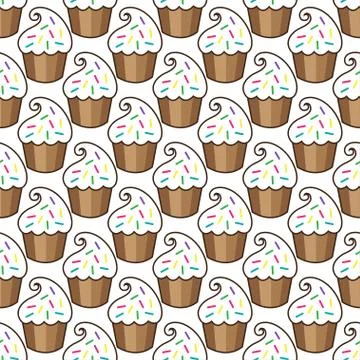 Cupcake vector pattern white background Stock Illustration