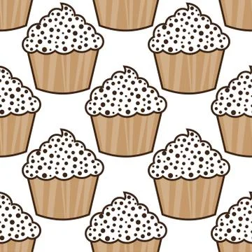 Cupcake vector pattern white background Stock Illustration