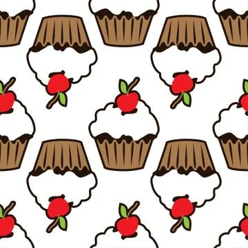 Cupcake vector pattern white background Stock Illustration
