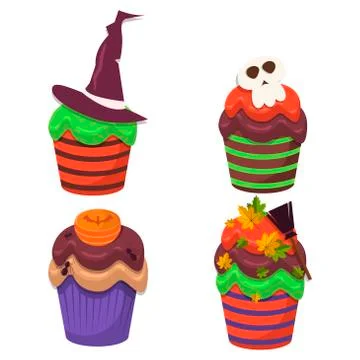 Cupcake vector set. Happy Halloween Scary Sweets Stock Illustration