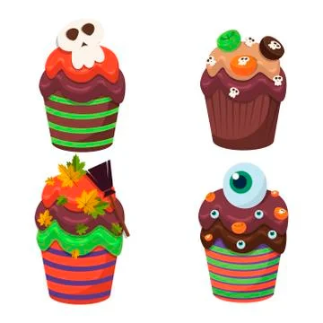 Cupcake vector set. Happy Halloween Scary Sweets Stock Illustration