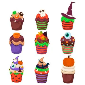 Cupcake vector set. Happy Halloween Scary Sweets Stock Illustration