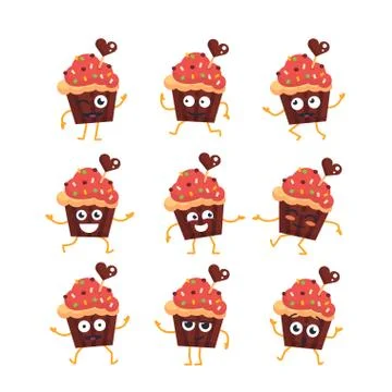 Cupcake - vector set of mascot illustrations. Stock Illustration