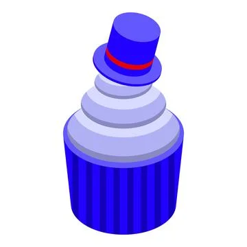 Cupcake wearing magic hat with red ribbon isometrically projecting deliciou.. Stock Illustration