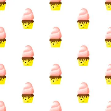 Cupcake. Winking. Kawaii. Icon. Vector. Flat. Stock Illustration