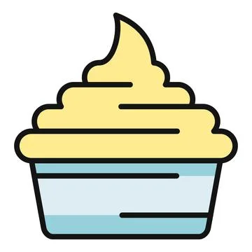 Cupcake with yellow frosting vector line icon Stock Illustration