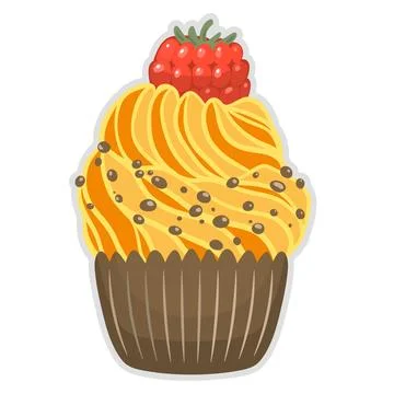 Cupcake with yellow whipped cream, raspberry berry Stock Illustration