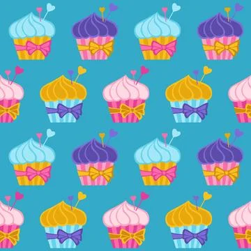 Cupcakes abstract seamless pattern muffin bakery trendy boundless print Stock Illustration
