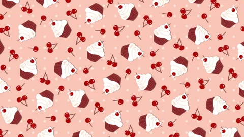 Cupcakes and cherry on the pink background Stock Footage 113037667