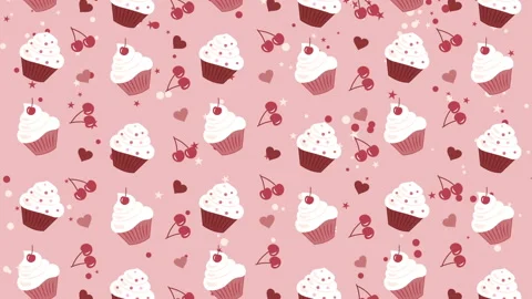 Cupcakes and cherry on the pink background Stock Footage 113674710