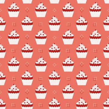 Cupcakes with berries seamless vector pattern Stock Illustration