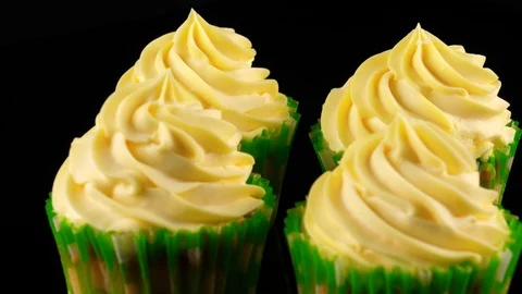 Cupcakes, close-up view, black background, loop Stock Footage 91028186