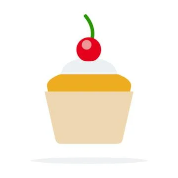 Cupcakes with cream and cherry vector flat isolated Stock Illustration