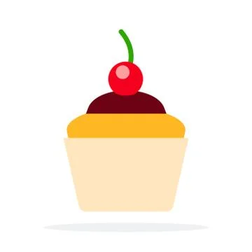 Cupcakes with cream and cherry vector flat material design isolated object on Stock Illustration