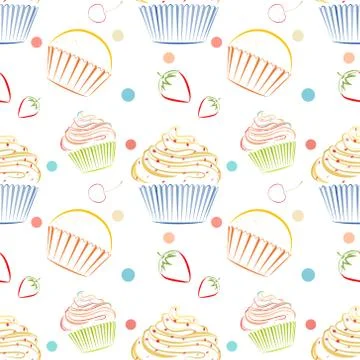 Cupcakes food pattern. Seamless vector background with muffins Illustrazione stock