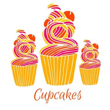 Cupcakes in hand drawn style. Vector cakes isolated on a white background. Illustrazione stock