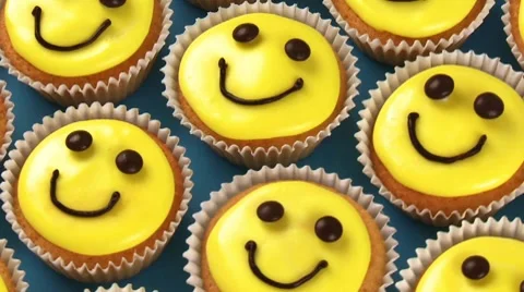 Cupcakes with happy faces Stock Footage 8572515
