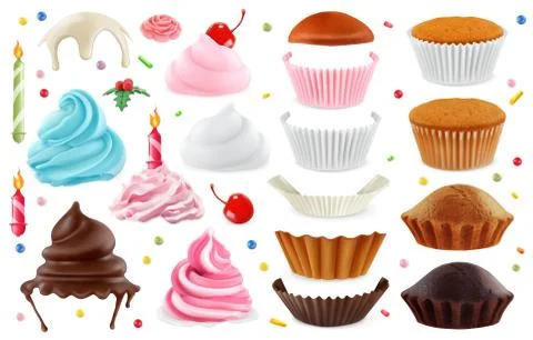 Cupcakes maker. Creation set of design elements. 3d realistic vector icons 스톡 일러스트