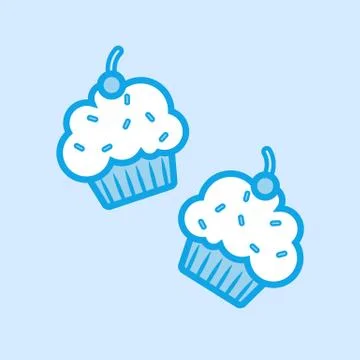 Cupcakes Muffin Vector Icon Simple Blue Stock Illustration